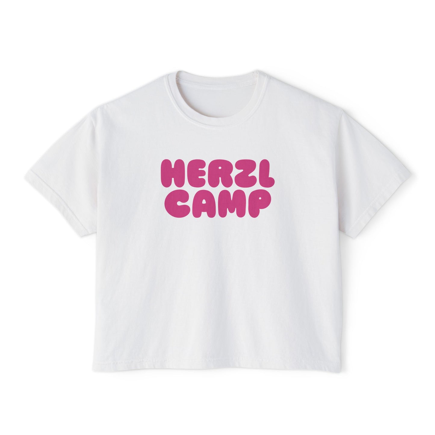 Herzl Hot Pink Bubble letter Tee | Women's Boxy Tee