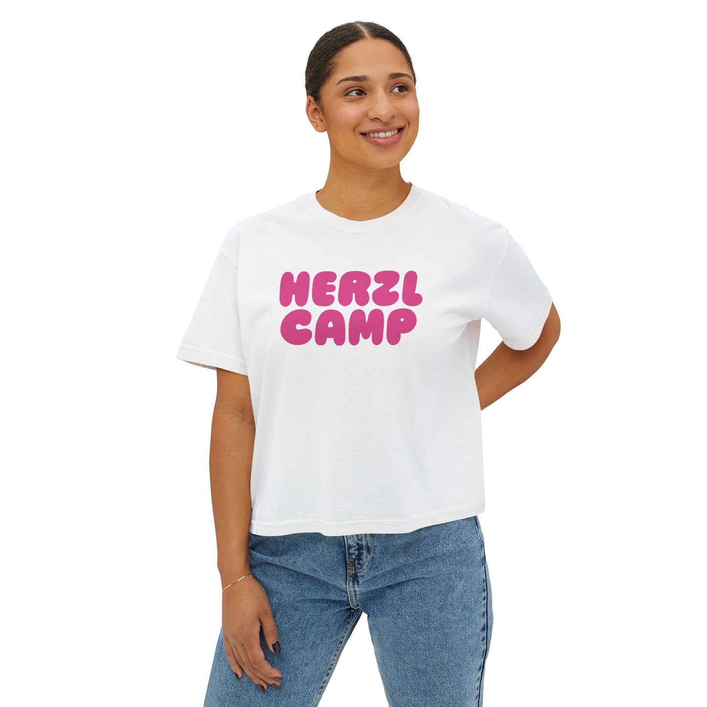 Herzl Hot Pink Bubble letter Tee | Women's Boxy Tee